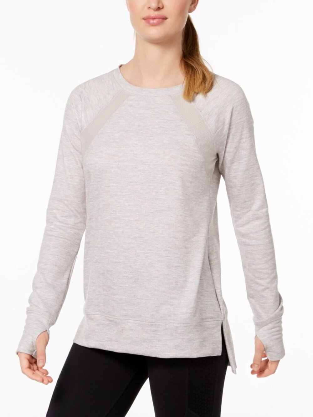 Ideology Womens Activewear Mesh Inset Step Hem Top